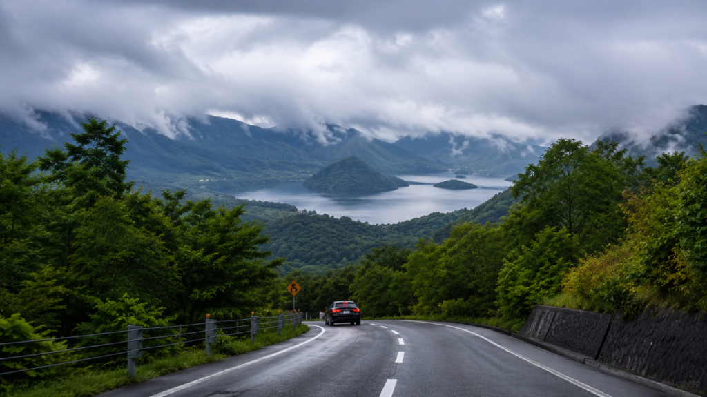 北海道・洞爺湖を望む山道ドライブと大自然の絶景風景